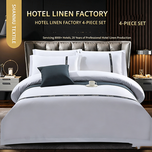 Juego de Ropa de Cama de <span class=keywords><strong>Hotel</strong></span> Económico de Tela Cepillada, 4 Piezas, Lujo Hotelero, 100% Algodón Blanco, Juego de Sábanas - Product Image 2
