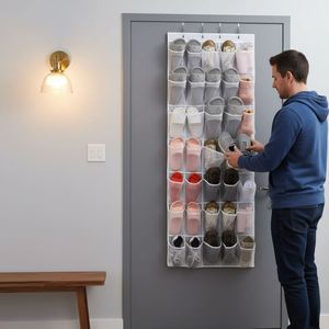 35 Pocket Over the Door <b>Shoe</b> Organizer Breathable Mesh &Non-woven Fabric with Metal <b>Hooks</b> Hanging <b>Shoe</b> Storage Bag for Men Women - Product Image 1