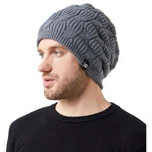 Vente en gros de bonnets tricotés d'hiver à la mode Chapeau unisexe en acrylique pour garder la chaleur avec doublure en peluche - Product Image 3