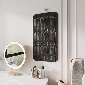 Hanging Jewelry Organizer 36 Hooks 40 Pockets Rectangular Black And Beige For Necklace Storage Women Modern Style - Product Image 4