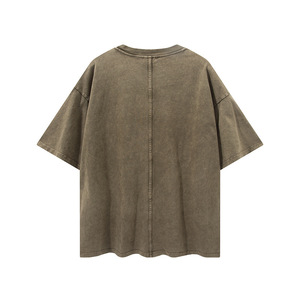 Camiseta de Hombre de Lujo con Efecto Desgastado, 100% Algodón, de Alta Calidad, Lisa, con Logo Vintage Personalizado, Lavado a la Piedra, Oversize - Product Image 4