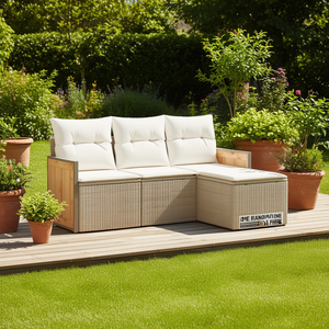 Ensemble de canapés de jardin modulaires beiges en rotin PE de taille moyenne, collection de meubles de jardin - Product Image 2