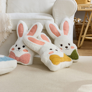 Housse de coussin décorative <span class=keywords><strong>en</strong></span> peluche lapin de Pâques, motif floral <span class=keywords><strong>en</strong></span> faux <span class=keywords><strong>lin</strong></span> doux et luxueux, amovible et lavable, décoration moderne pour la maison, pour enfants - Product Image 1