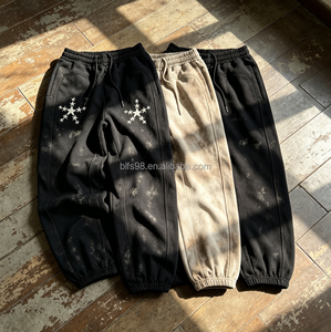 Pantalon de survêtement pour homme grande taille, imprimé flocons de neige, taille mi-haute, cordon de serrage, coupe décontractée ample, 100% coton, pour l'hiver - Product Image 1