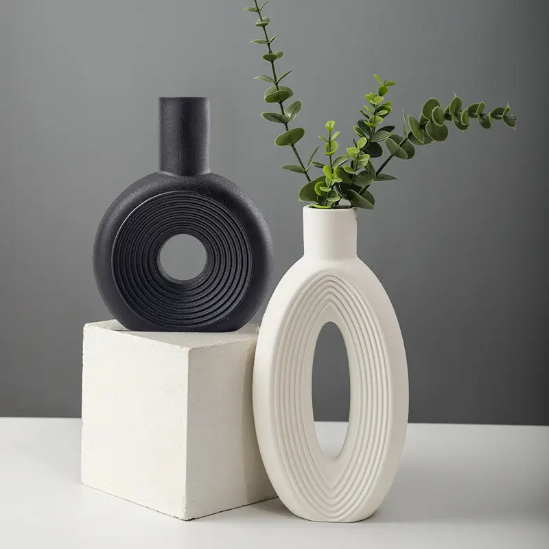 गर्म बिक्री के लिए 2 के सेट सिरेमिक गुलदस्ते गृह सजावट सफेद दौर पम्पास Vases के लिए Minimalist नॉर्डिक Boho शैली आधुनिक फार्महाउस सजावट