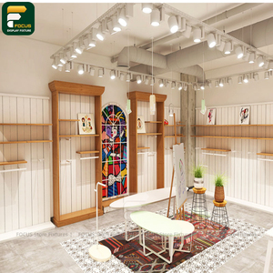 Luxury Apparel Shop <b>Display</b> <b>Cabinet</b> Fashion Rack <b>Wall</b> Shelf Cashier Counter Mirror Boutique Wardrobe Fixture - Product Image 2