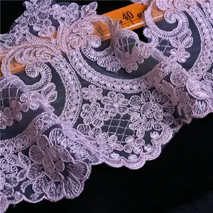 Vitas benutzer definierte rosa Farbe Qualität handgemachte Stickerei Trimmen Stoff Brautkleider Stoff Trim Großhandel