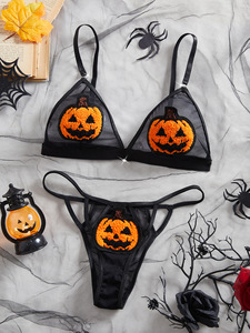 Mujeres <span class=keywords><strong>Sexy</strong></span> Calabaza <span class=keywords><strong>Bikini</strong></span> <span class=keywords><strong>Anime</strong></span> Devil Cosplay Disfraz Halloween Lencería Goth Arnés Sujetador y Panty Set - Product Image 3