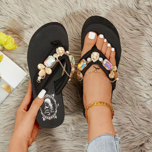 Nouvel Arrivage en Gros : Tongs Compensées Décorées de Strass pour <span class=keywords><strong>Femme</strong></span> – Idéales pour la Plage et les Sorties Estivales - Product Image 5