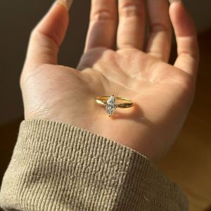 Dylam Classic Collection Jewellery S925 <b>Silver</b> Rhodium 14K Gold Plated <b>Solitaire</b> Oval Shape 5A Cubic Zirconia Promise Band <b>Ring</b> - Product Image 5