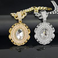Nouveau collier pendentif ovale en pierre précieuse pour homme et femme, style cour, alliage, bijoux hip-hop, cadeau de fête