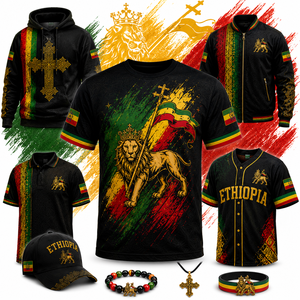 T-shirt de luxe style <span class=keywords><strong>Rasta</strong></span> éthiopien, vêtement streetwear avec motif lion noir et or, idéal pour les festivals - Product Image 4