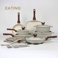 Ensemble de 21 ustensiles de cuisine de style américain avec revêtement antiadhésif PTFE, respectueux de l'environnement, compatible lave-vaisselle et four, avec couvercles en verre