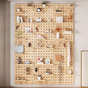 Shengke Solid Wood Pegboard Wall <b>Shelf</b> Rectangle <b>Adjustable</b> Storage Rack Minimalist Entryway Display <b>Shelf</b> Natural Wood Color - Product Image 3