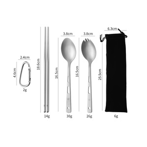 Stainless Steel 4-Piece Utensil Set Spoon Fork Chopsticks Carabiner Eco-Friendly Outdoor <b>Camping</b> Kit - Product Image 1