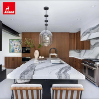 Ensemble complet d'armoires de cuisine Allandgroup, style moderne minimaliste, panneaux en cèdre vert forêt et chêne blanc, avec accessoires, pour villa