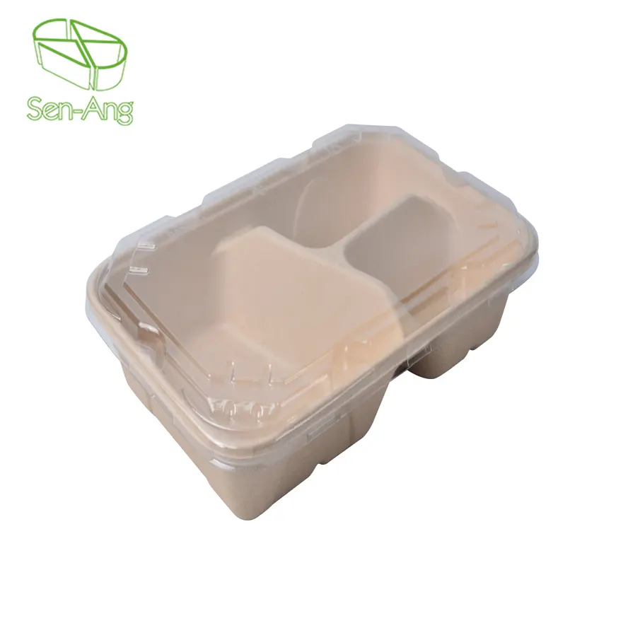 Senang02 De Nieuwe Aanbieding Bento Pulp 2 Compartiment Lunch Met Deksel Afhalen Container Takeaway Suikerriet Bagasse Afhaalmaaltijden Doos