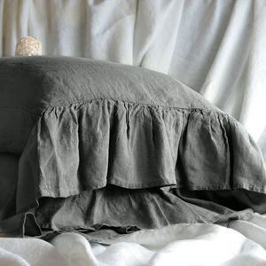100% biancheria d'epoca biancheria da letto sham Busta Copertura del Cuscino <span class=keywords><strong>di</strong></span> <span class=keywords><strong>lino</strong></span> puro <span class=keywords><strong>federe</strong></span> con volant - Product Image 3