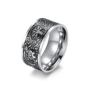 Nordic Style Tree Of Life Odin Raven <b>Titanium</b> Steel <b>Ring</b> Men's Fashion Jewelry Gift Index Finger <b>Ring</b> Black Matte Finish - Product Image 4