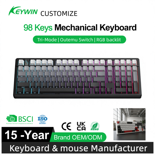 98 Keys RGB Tri-mode PBT Hot-swap Mechanical Keyboard Gasket Mount Structure Side-Character Mechanical Gaming Keyboard with Knob