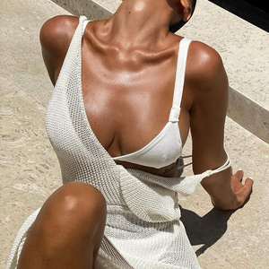 OEM Sexy Seitens chlitz Summer Beach Wear Kleid Ärmelloser Bikini mit V-Ausschnitt Vertuschen Gestrickte rücken freie Frauen Maxi kleider Damen Outfit