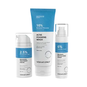 OEM Benzoyl Peroxide Acne Treatment Skin Care Set Benzoyl Peroxide Facial Cleanser Anti Acne Glycolic Acid Toner Repairing Cream