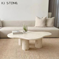 Boule ronde en pierre beige de conception nordique avec socle en marbre Table basse de meubles de salon