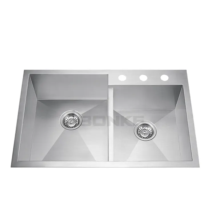 Handmade Stainless Steel Offset Kitchen Double Bowl Kitchen sink Large Capacity