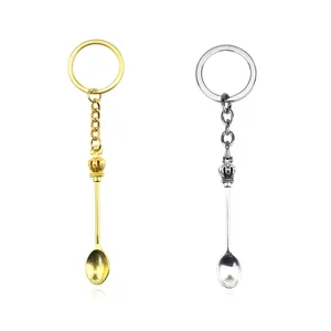 Custom Mini Crown Spoon Keychain Teaspoon Pendant Necklace Key Ring Crown Teaspoon Mini Spoon Keychain for Filling Vials