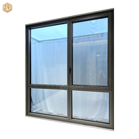 Ventana Corredera Moderna de Aleación de Aluminio Gris, Insonorizada, con Gran Vista, Vidrio Templado Doble, Estilo Villa Horizontal