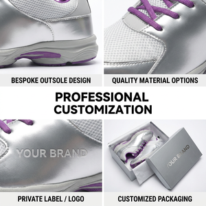 Zapatillas Deportivas Esenciales de Estilo Urbano en Color Plateado Metálico con Detalles en Morado, Malla y Parches, Estilo Retro, Listas para Enviar - Product Image 2