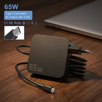 Kabel Terintegrasi USB-C PD 65W dengan Colokan EU UK US, Adaptor Daya Laptop Tipe C, Pengisi Daya Notebook untuk HP Dell Lenovo Acer Asus