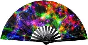 Holographic Festival Bamboo Clack Hand <b>Fan</b> <b>Large</b> Folding Rave <b>Fan</b> for Decorative Accessories for Music Festival Event Party - Product Image 3