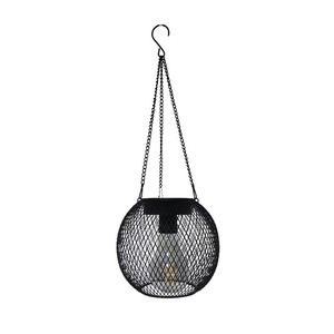 Wrought Iron Solar Lantern Outdoor Garden Waterproof LED Pendant Light Retro <b>Grid</b> Design - Product Image 5