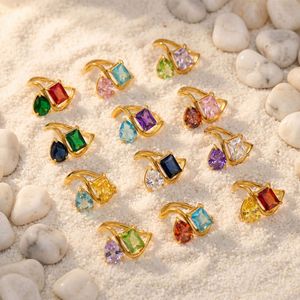 <span class=keywords><strong>Boho</strong></span> Farbenfroher Geburtsstein-Schmuck Luxuriöse Personalisierte Edelstein-Ringe Vergoldete Edelstahl-Bandringe für Damen und Herren - Product Image 3