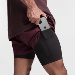 2024 individuelles Design Herren Doppelschicht-Laufshorts Schnell trocknend Fitnessstudio Sportbekleidung Übergröße Stadt-Ton Trainingsshorts - Product Image 5