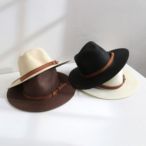 Chapeau Panama classique en paille de papier pour femme, chapeau Fedora, chapeau de soleil de plage, chapeau <span class=keywords><strong>jazz</strong></span> avec bande en cuir - Product Image 6