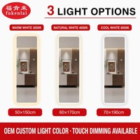 Miroir sur pied Fullkenlight en gros, tactile et à intensité variable, miroir de dressing suspendu, miroir pleine longueur avec éclairage LED