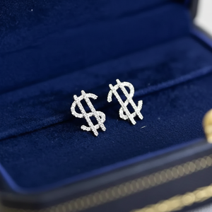 Boucles d'oreilles vintage plaquées or blanc 18 carats en or massif diamant signe dollar cadeau de fête parfait pour femme maman ou fille - Product Image 1