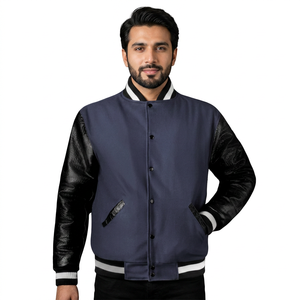 Chaqueta universitaria transpirable de color sólido con mangas de cuero para hombre, gran oferta, nueva chaqueta de béisbol universitaria Lisa para hombre - Product Image 1