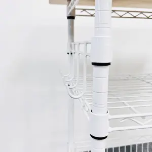 Ev kullanımı beyaz renk ayarlanabilir mutfak fırıncılar tel sepet depolama raf için bambu üst
