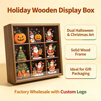 Plateau cadeau en bois à neuf compartiments, style plateau, avec couvercle, personnalisable avec des images pour la décoration de Noël et d'Halloween