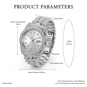 Orologio da <span class=keywords><strong>Uomo</strong></span> di Lusso in Acciaio Inossidabile con Moissanite, Diamanti Moissanite Brillanti Colore D VVS, Accessorio da Polso, Regalo Perfetto - Product Image 6