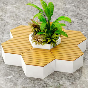 Boîte à fleurs créative en métal assortie au hasard avec banc de repos Pot de fleur en acier hexagone pour centre commercial - Product Image 3