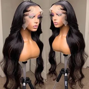 HD Full 360 13*6 Lace Frontal Wigs Raw Indian Temple Hair Original Human Hair Closure Wigs For Black Women