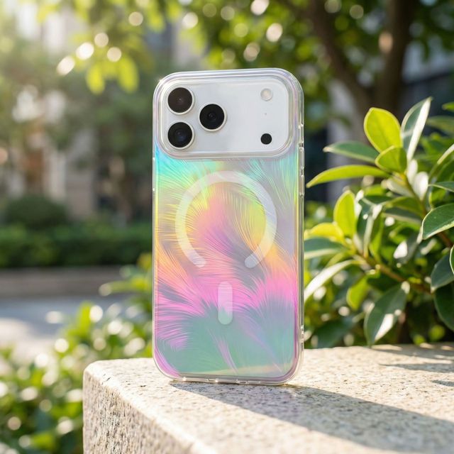 AilesTecca Colorful Gradient Aurora Laser Feather Magnetic Phone Case for iPhone 17 Pro Max 17 Air 17 TPU PC Mobile Back Cover