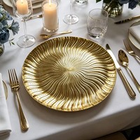Assiette de Présentation Moderne Wojia 13 pouces en Plastique Doré Électroplaqué Effet Vague Vortex – Décoration de Table pour Mariages et Dîners
