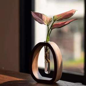Jarrón Decorativo de Madera de Nogal Estilo Art Deco, de Alta Gama, Vintage, Compacto, para Plantas Verdes de Escritorio, Hidroponía y Arreglos Florales para Bodas - Product Image 3