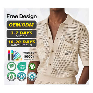 BSCI Certification Sweater Manufacturer Custom <b>Men</b> Cotton Short Sleeve Vintage Knit <b>Cardigan</b> Sweater Chequerboard Crochet Shirt - Product Image 1
