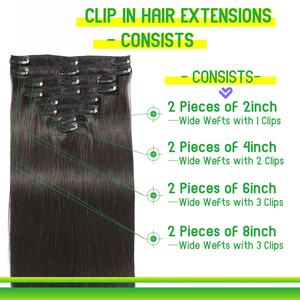 Extensions de <span class=keywords><strong>cheveux</strong></span> à clipser 100% <span class=keywords><strong>cheveux</strong></span> humains brésiliens Remy 18 pouces 100g/3.6oz 1B Noir naturel Double trame 8 clips par ensemble - Product Image 3